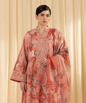 3 Piece -  Embroidered Silk Suit