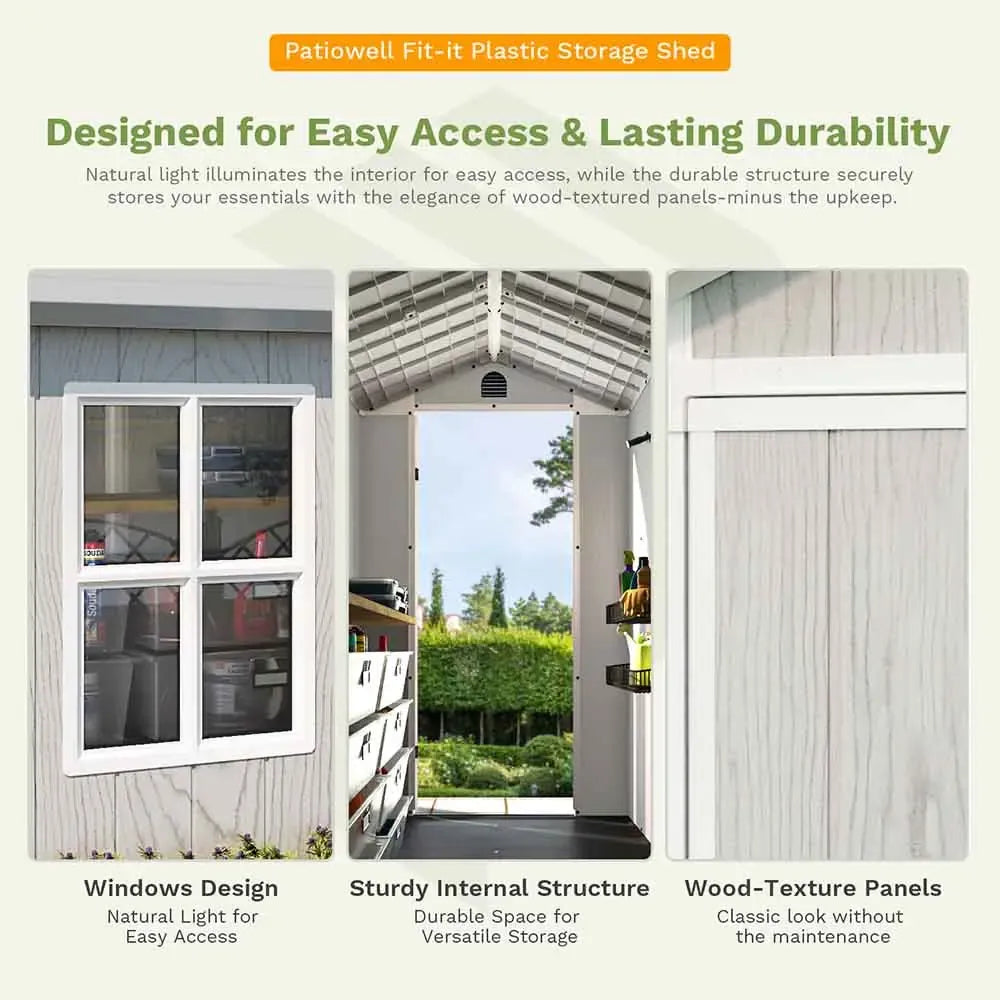 Patiowell 4x6 Plastic Storage Shed for Bike, Light Gray
