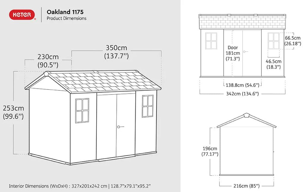 Keter Oakland 11x7.5 Storage Shed - Grey
