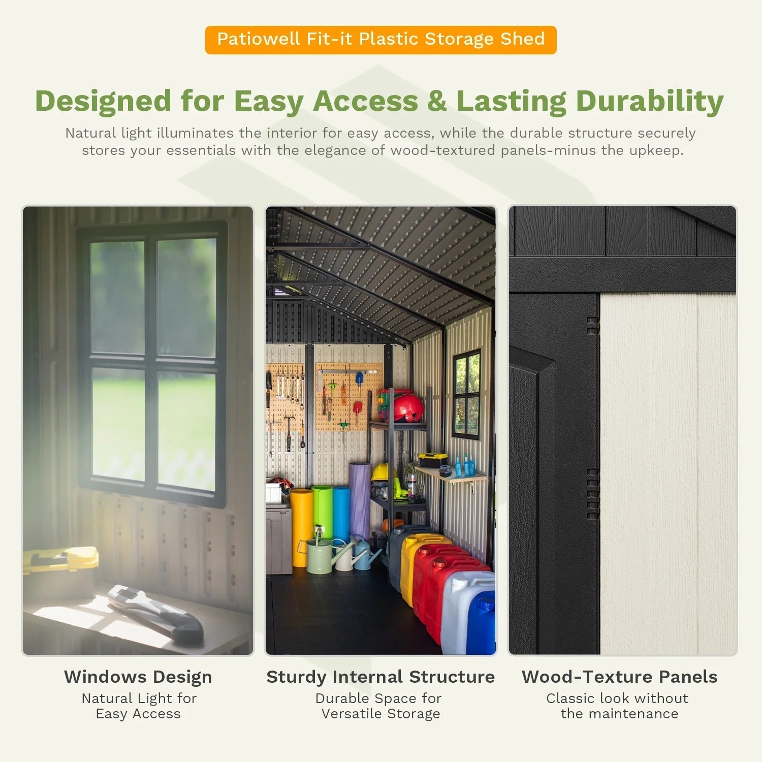 Kick-it 8x12 Plastic Storage Shed with Floor, Gray White