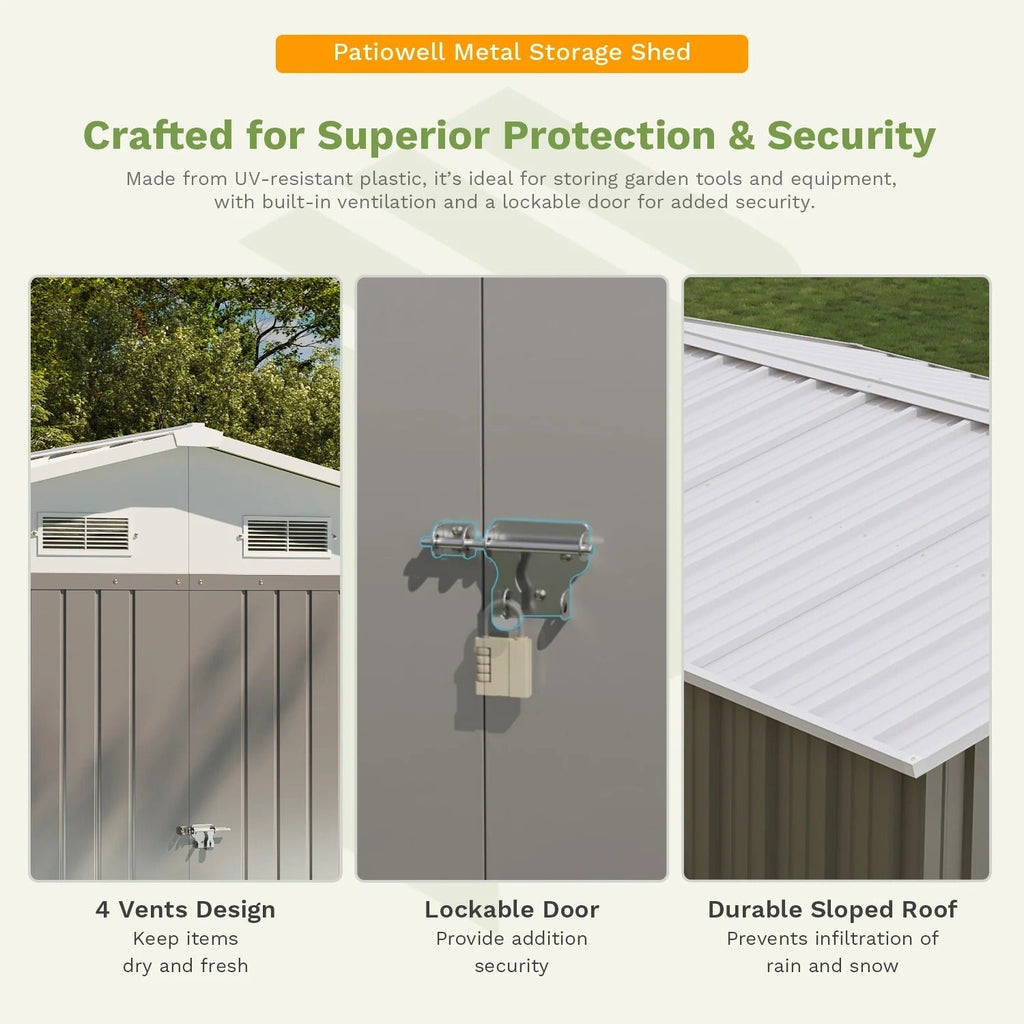Patiowell 12x12 Large Metal Shed with Weather Resistance, Gray