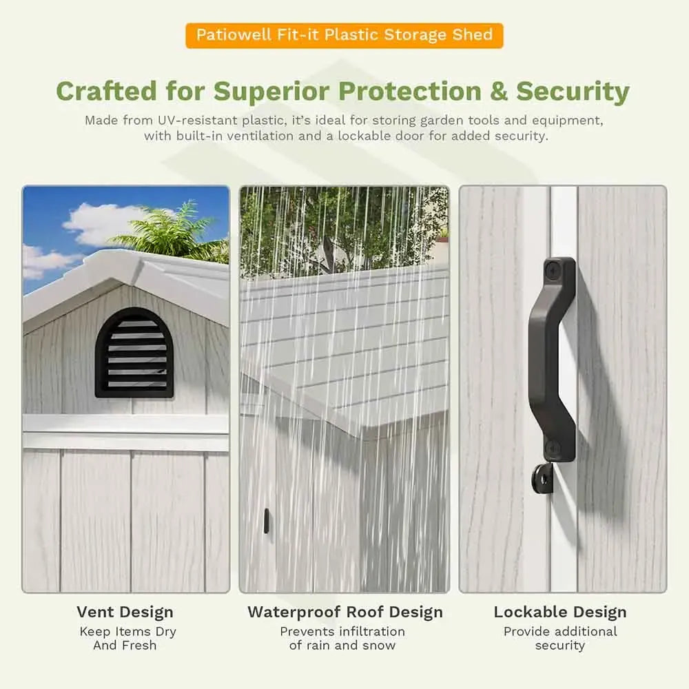 Patiowell 4x4 Plastic Storage Garden Shed, Gray White
