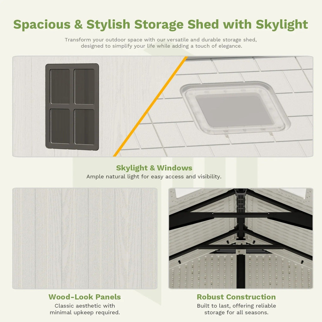 10x14 ft Kick-it Plastic Storage Shed with Skylight & Windows