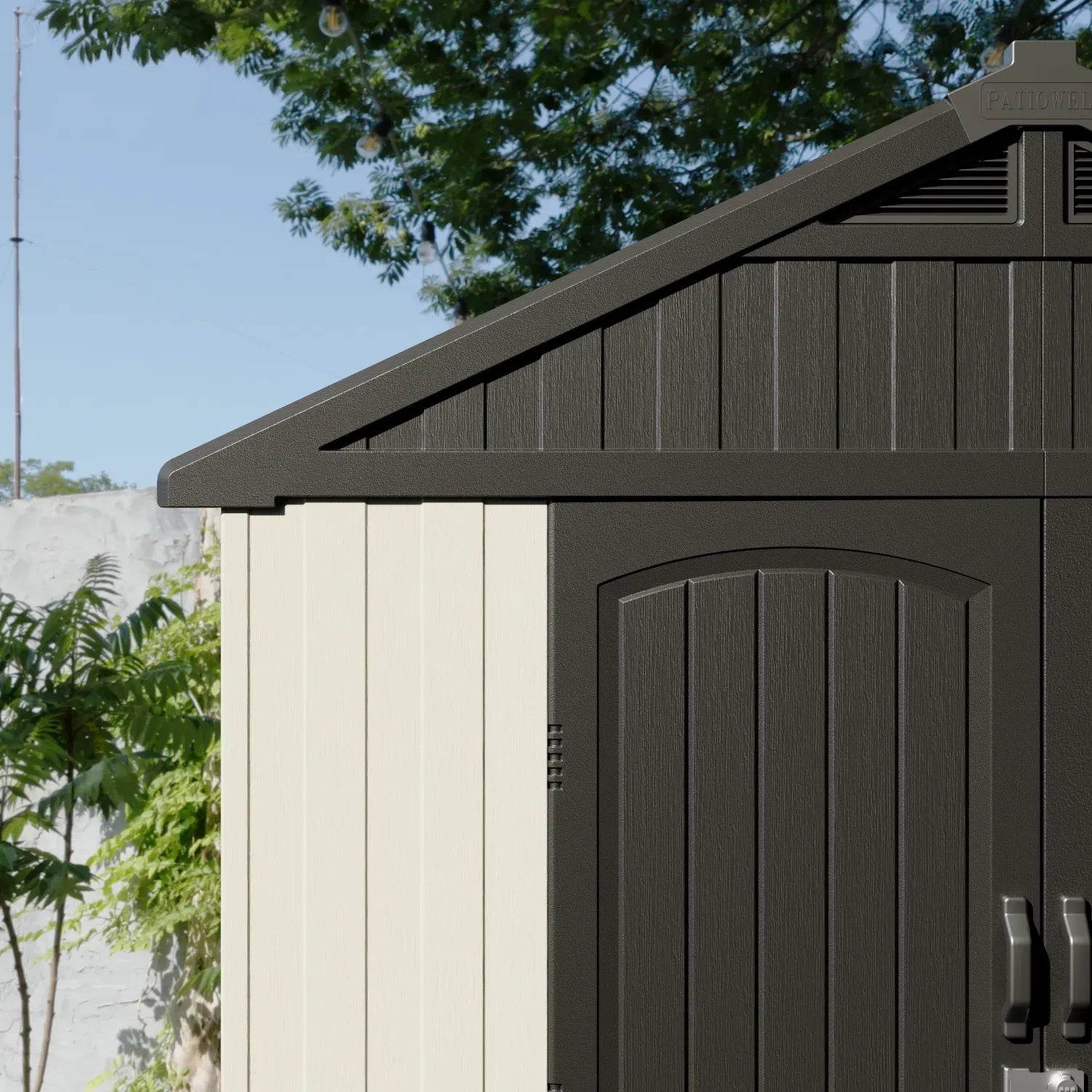 Kick-it 8x6 Plastic Storage Shed with Floor, Gray White