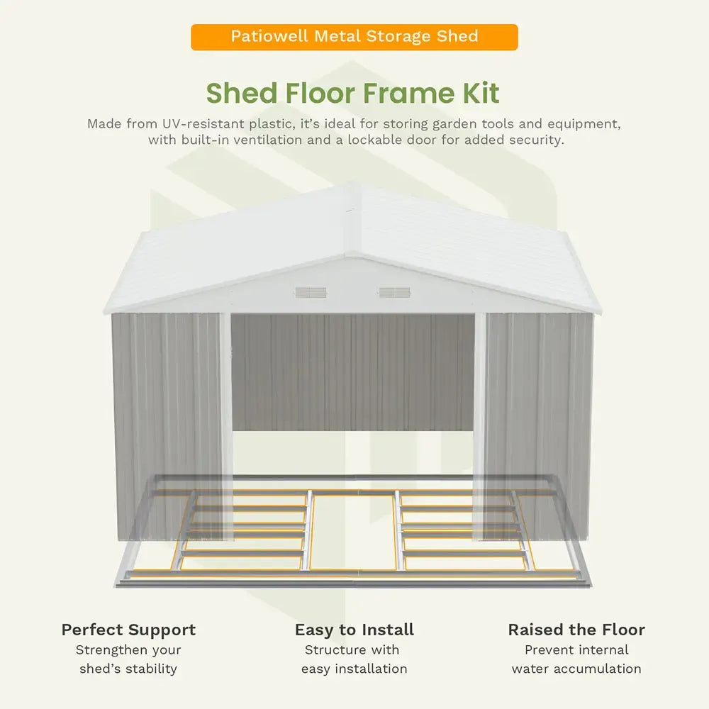 Patiowell 10x10 Metal Storage Shed with Weather-Resistance, Gray