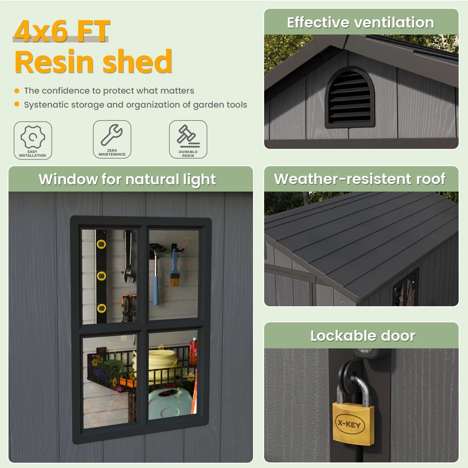 Patiowell Fit-it 4x6 Plastic Storage Shed for Bike, Dark Gray