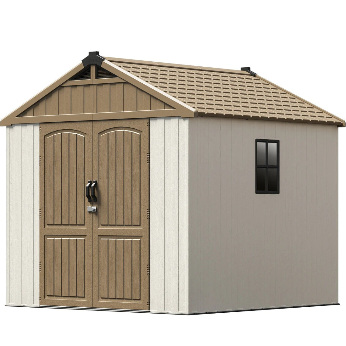 Kick-it 8x8 Plastic Storage Shed with Floor, Khaki &amp; Beige