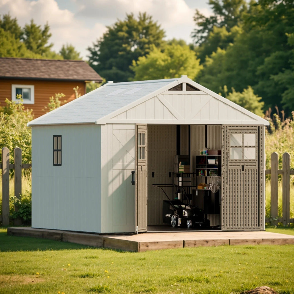 10x10 FT Plastic Storage Shed with Skylight & Windows & Lock