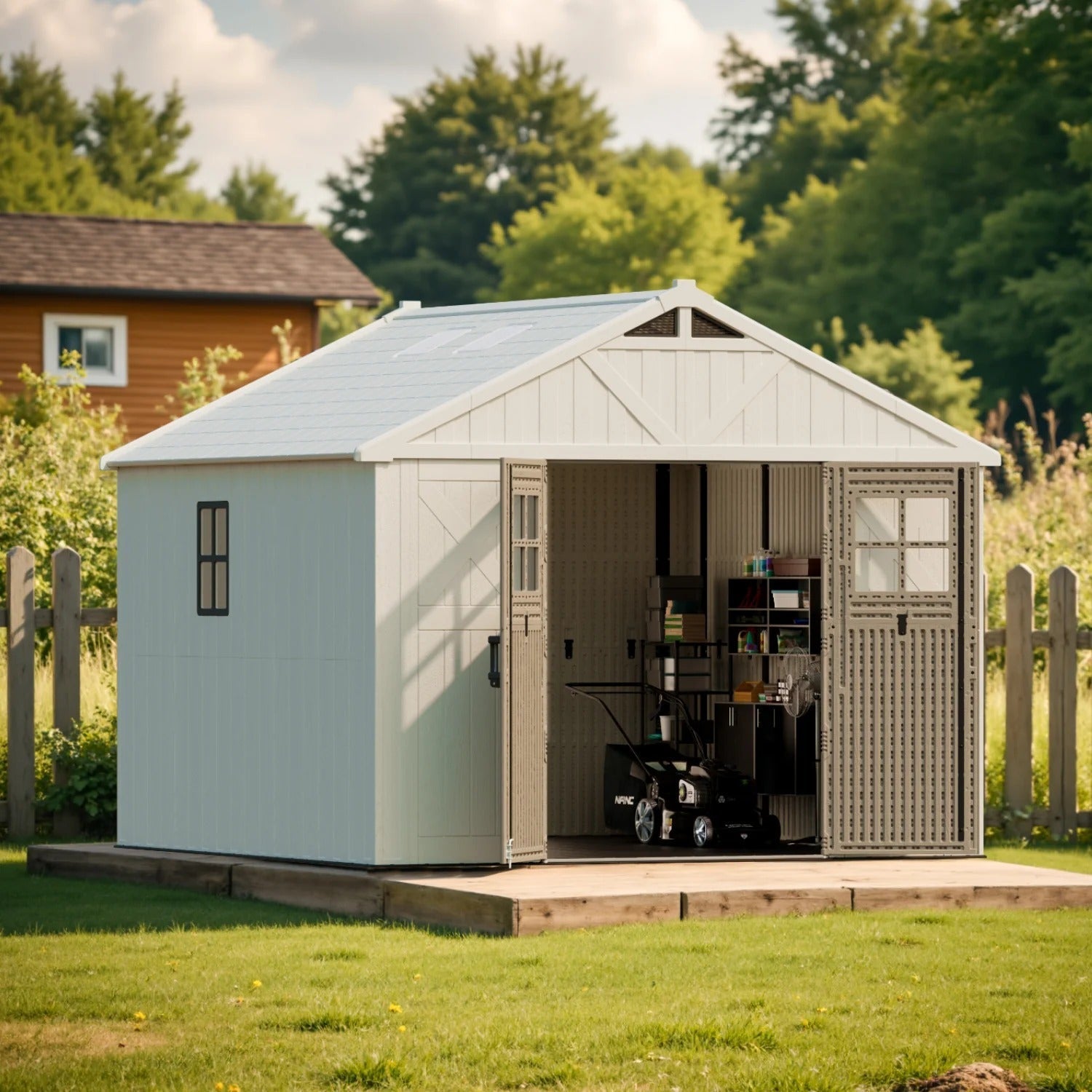 10x10 FT Plastic Storage Shed with Skylight & Windows & Lock