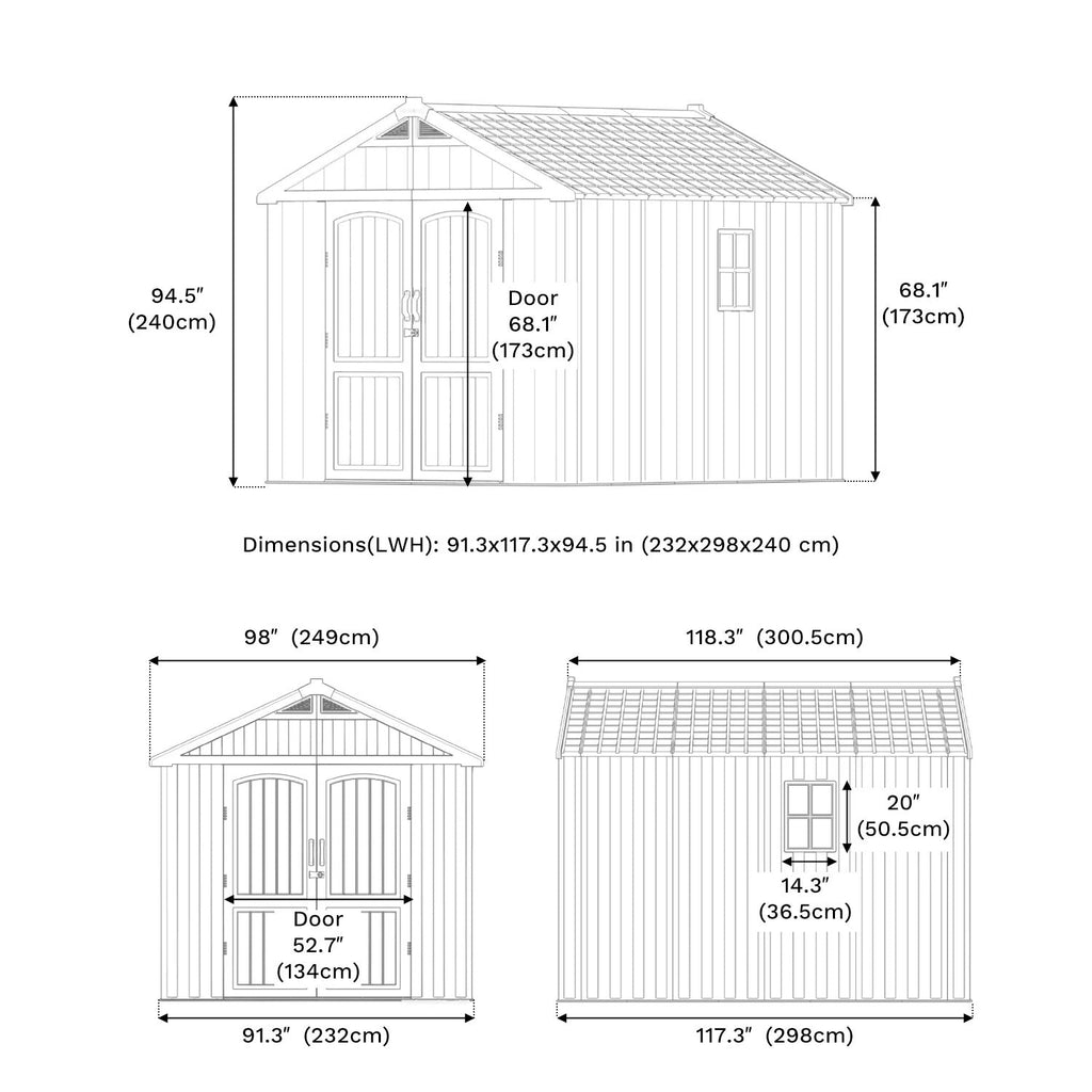 Kick-it 8x10 Plastic Storage Shed with Floor and Windows, Gray White