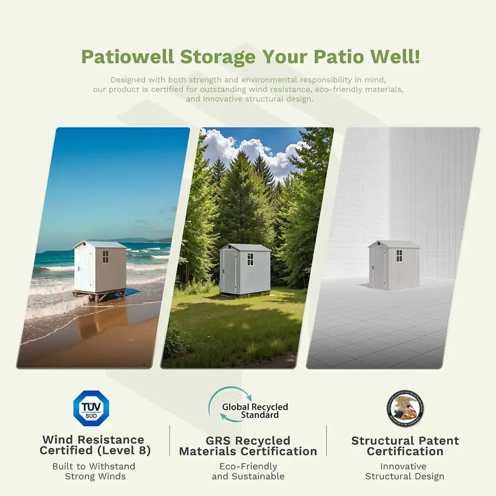 Patiowell 4x4 Plastic Storage Garden Shed, Gray White