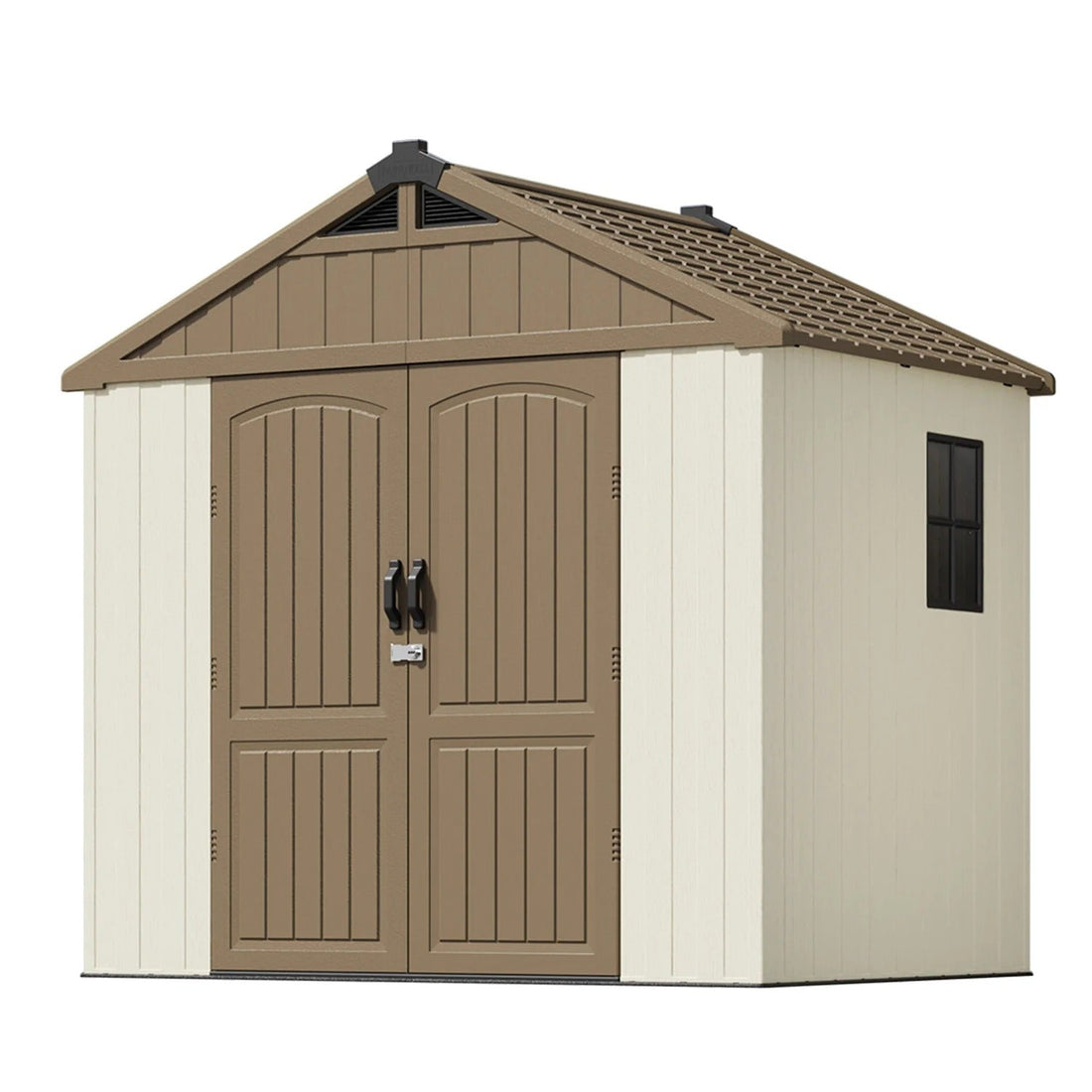 Kick-it 8x6 Plastic Storage Shed with Floor, Khaki &amp; Beige