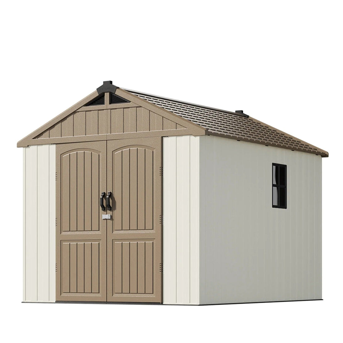 Kick-it 8x10 Plastic Shed with Floor and Windows, Khaki &amp; Beige