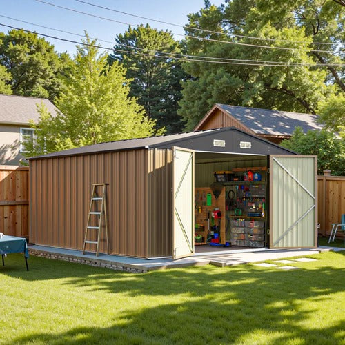 Patiowell 10x12 Metal Shed, Brown