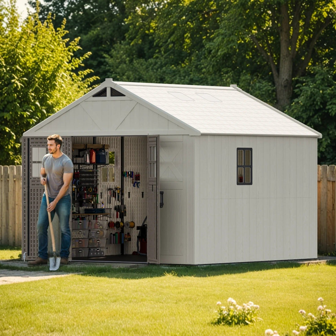 10x10 FT Plastic Storage Shed with Skylight &amp; Windows &amp; Lock