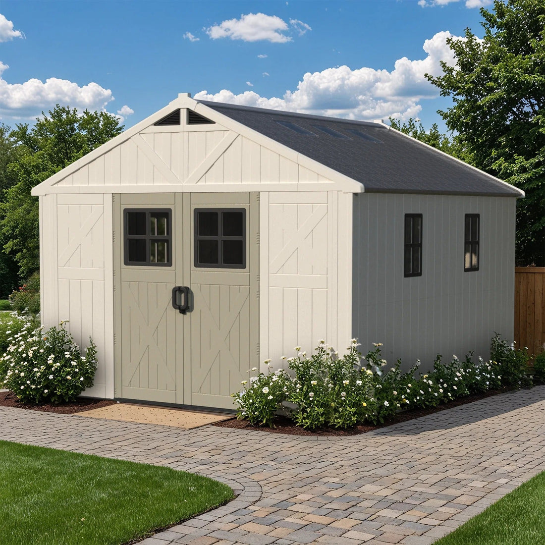 10x12ft Resin Storage Shed with Skylight &amp; Lockable Door &amp; Windows