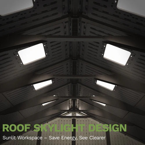 10x14 ft Kick-it Plastic Storage Shed with Skylight & Windows