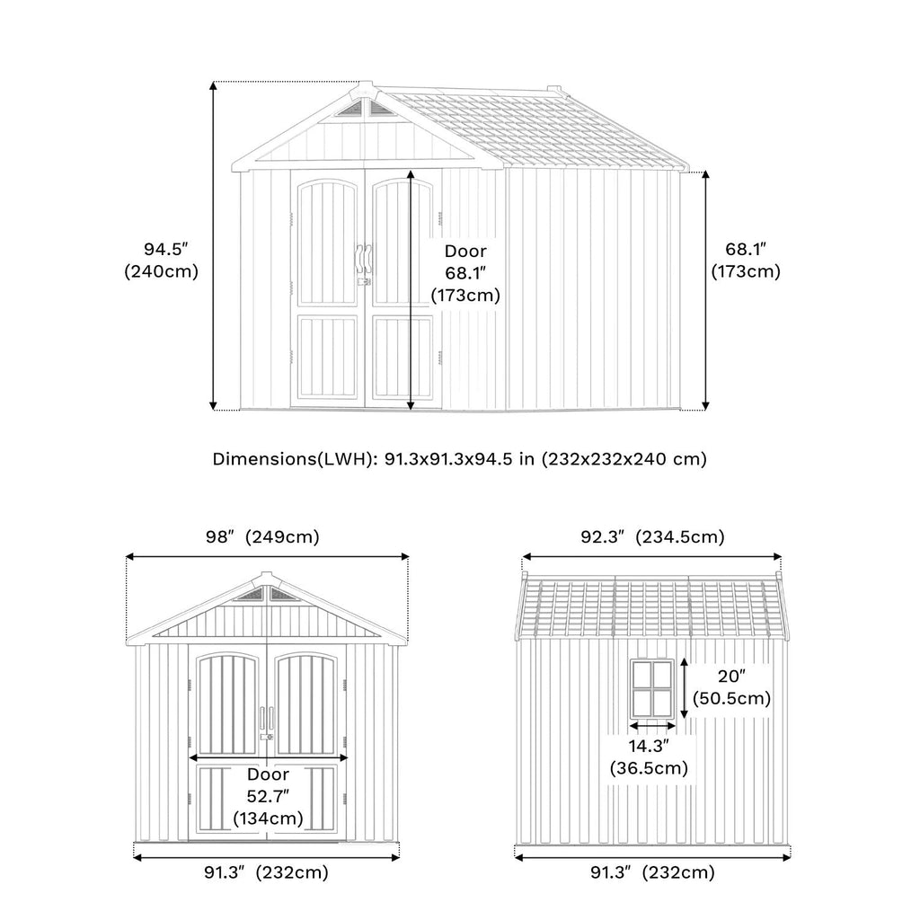 Kick-it 8x8 Plastic Storage Shed with Floor and Lights, Brown