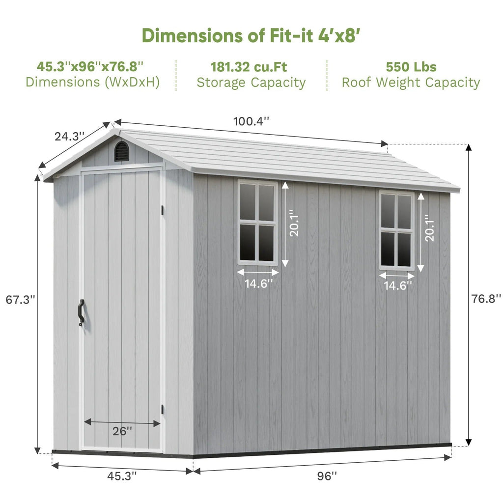 Patiowell Fit-it 4x8 Plastic Storage with Floor, Gray
