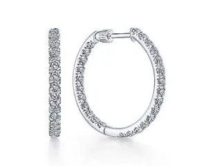 14K White Gold French Pavé 20mm Round Inside Out Diamond Hoop Earrings