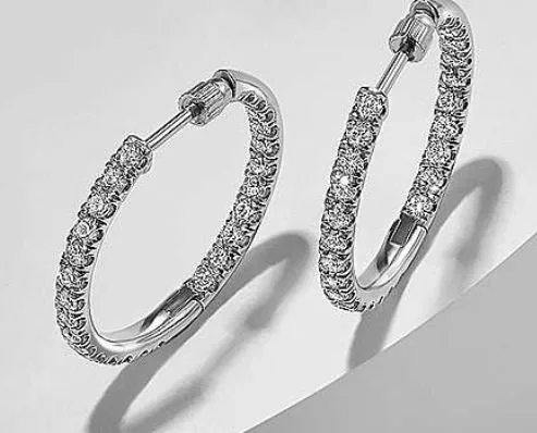 14K White Gold French Pavé 20mm Round Inside Out Diamond Hoop Earrings