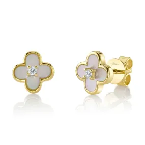 14KY.04CT DIAMOND MOTHER OF PEARL CLOVER EARRING