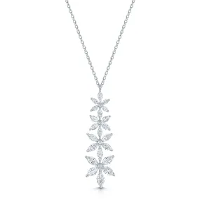 18ct White Gold Marquise Cut Diamond Graduating Flower Pendant