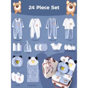 24 pcs Blue & Brown Ted Newborn Hamper for Baby Boy/Baby Girl. 0-6 months