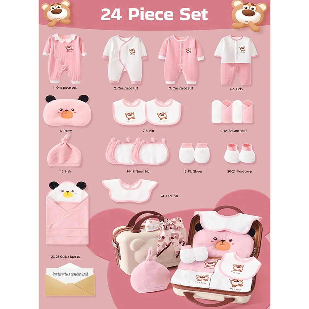 24 pcs Pink Scallop Mini Suitcase style Newborn Hamper for Baby Boy/Baby Girl. 0-6 months