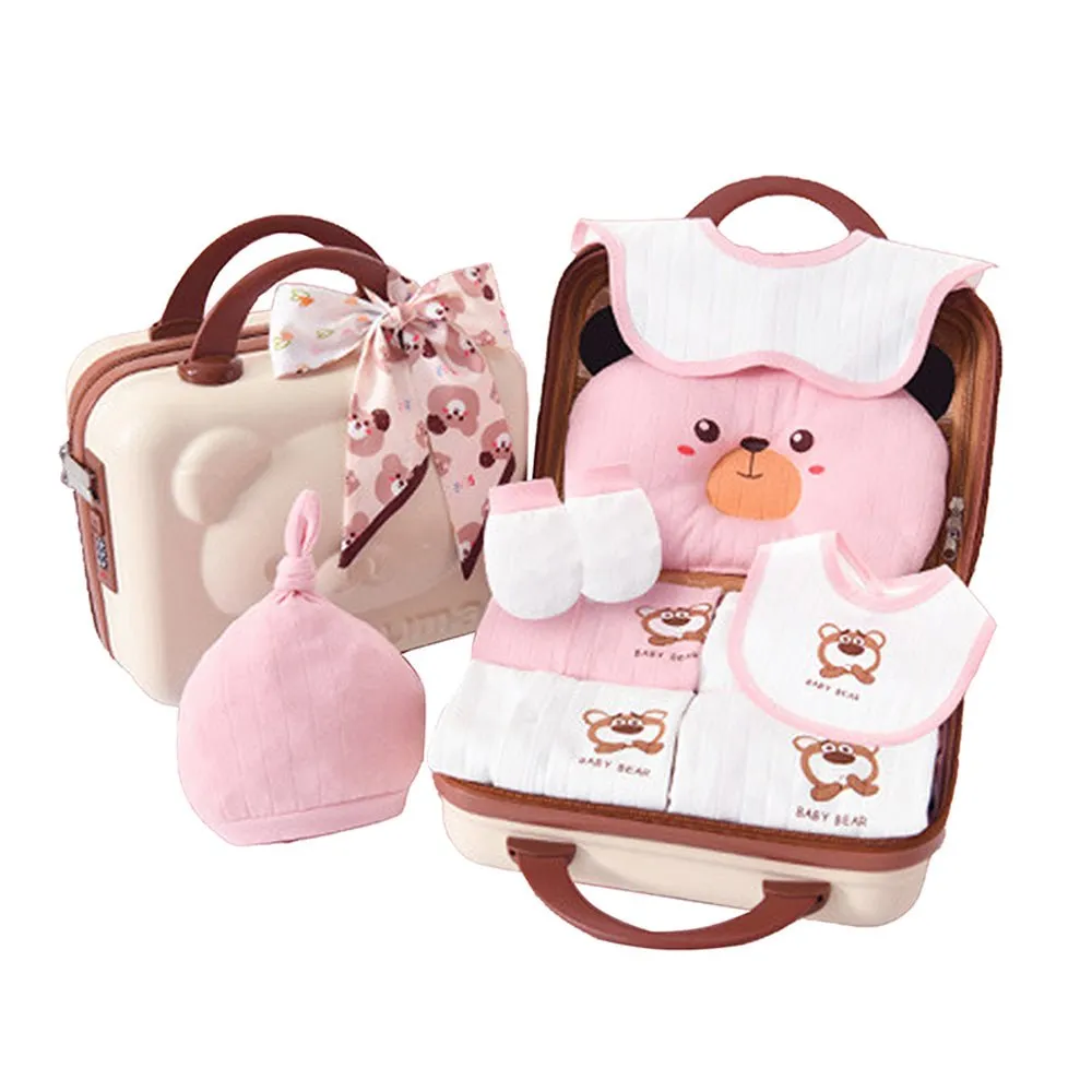 24 pcs Pink Scallop Mini Suitcase style Newborn Hamper for Baby Boy/Baby Girl. 0-6 months