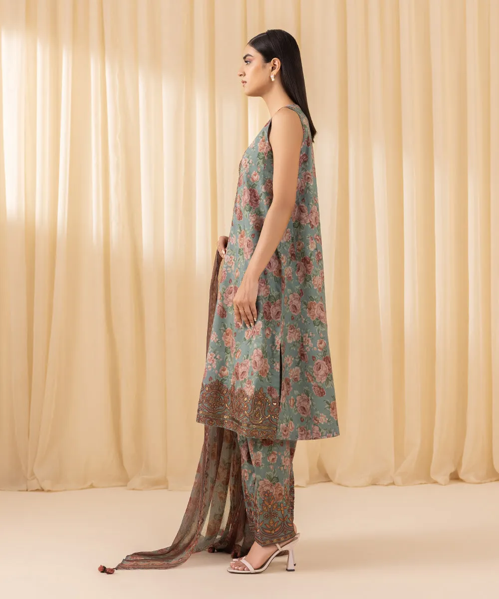 3 Piece -  Embroidered Cotton Viscose Suit