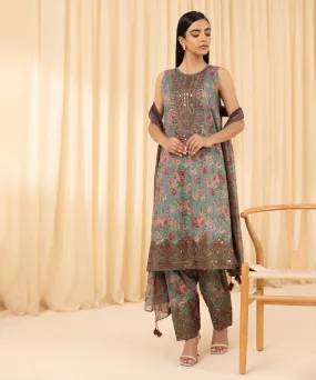 3 Piece -  Embroidered Cotton Viscose Suit