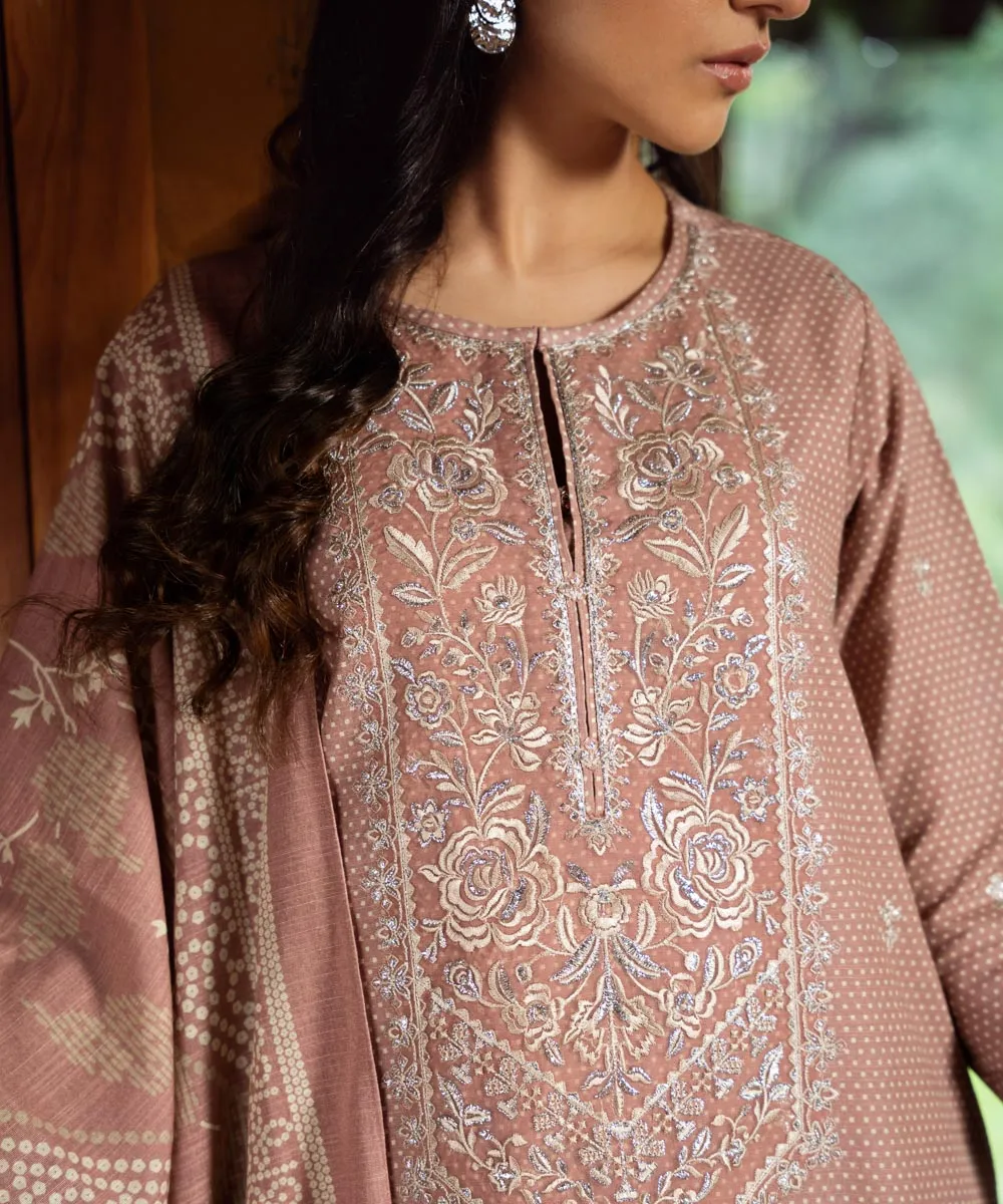 3 Piece - Embroidered Khaddar Suit