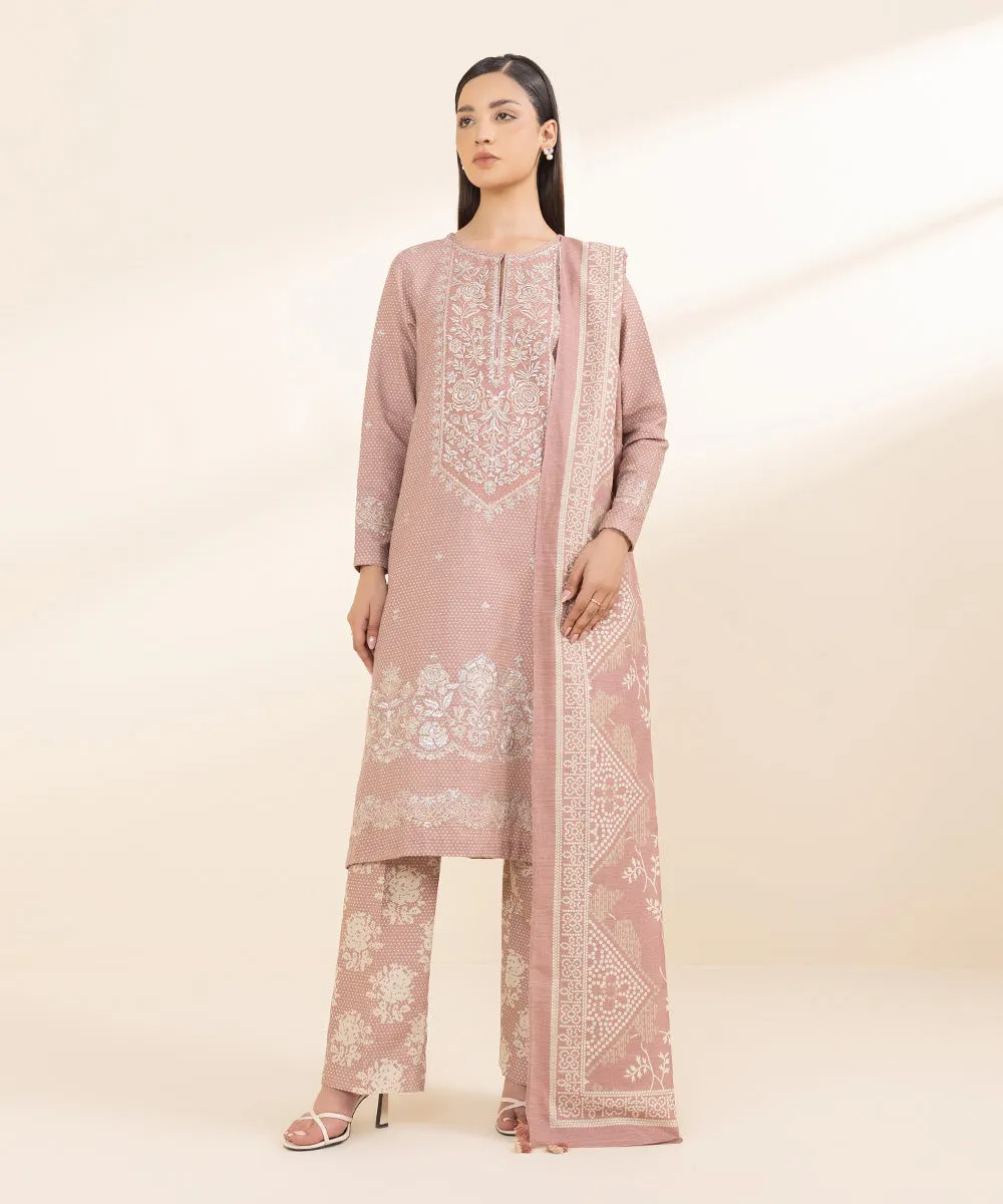 3 Piece - Embroidered Khaddar Suit