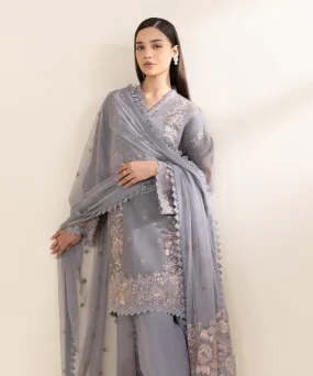 3 Piece - Embroidered Khaddi Net Suit