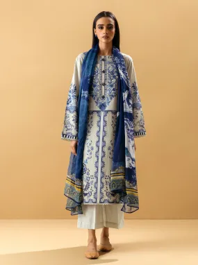 3 PIECE - EMBROIDERED LAWN SUIT - PORCELAIN GARDEN