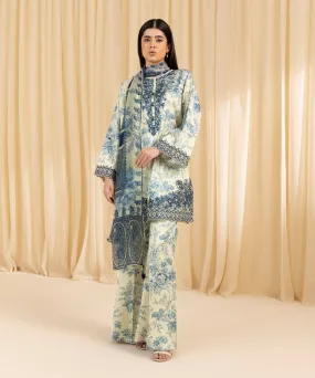 3 Piece -  Embroidered Satin Suit