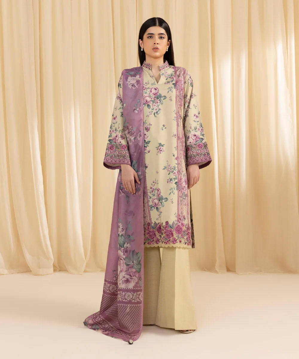 3 Piece -  Embroidered Silk Suit