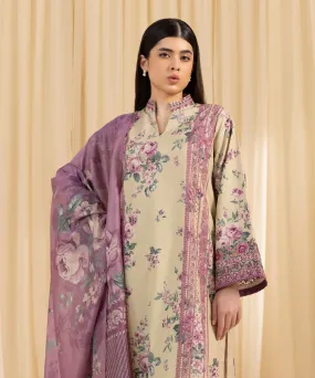 3 Piece -  Embroidered Silk Suit