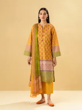 3 PIECE - PRINTED LAWN SUIT - DIVINE OCHRE