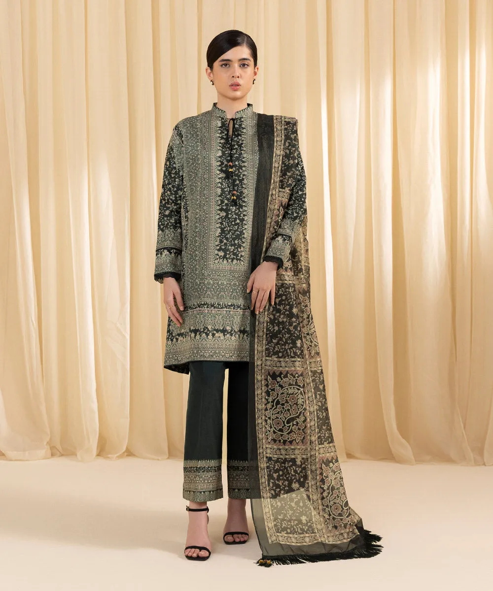 3 Piece -  Printed Silk Suit