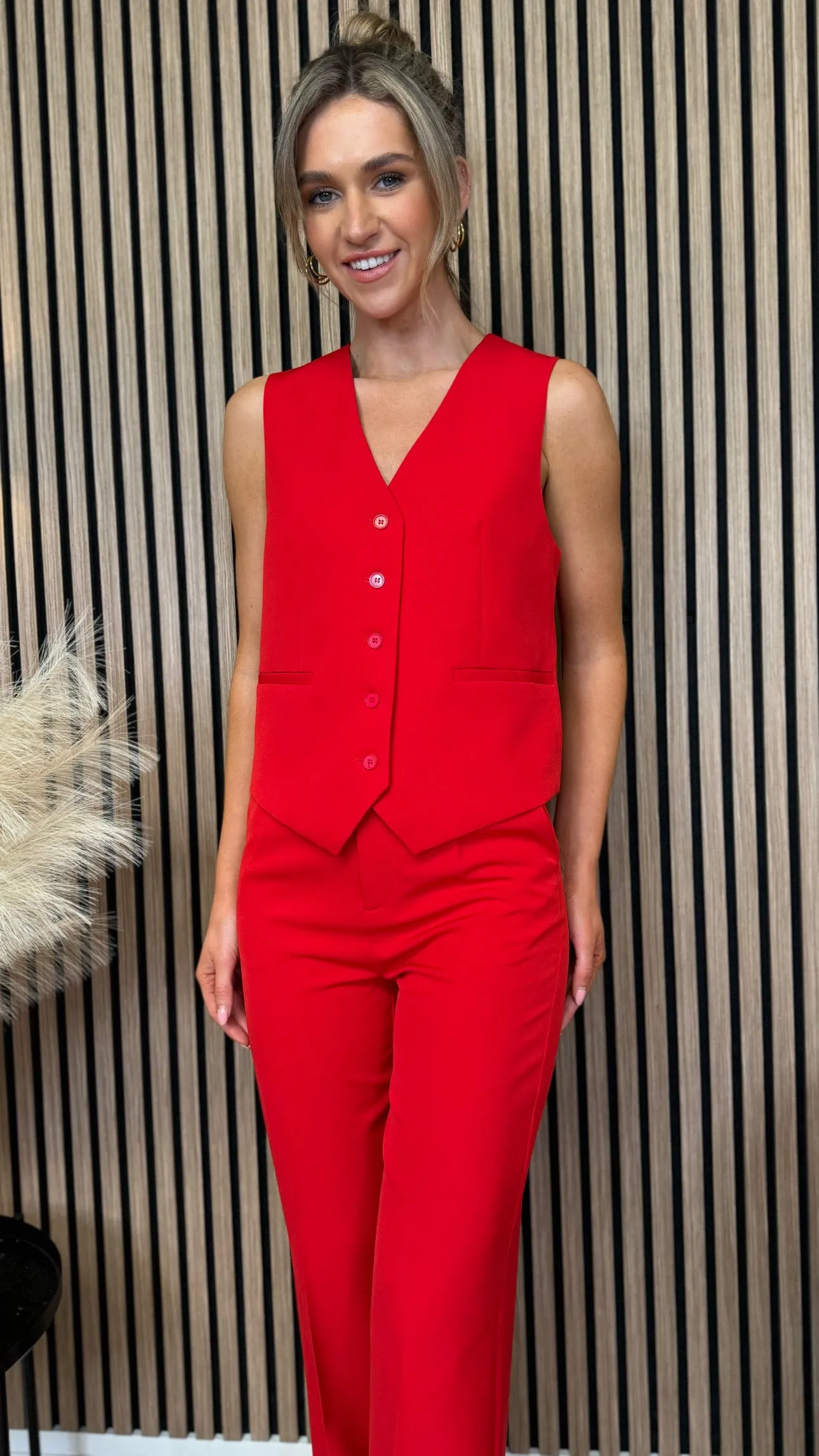 Aaliyah Red Waistcoat & Wide Cut Trousers Co-Ord