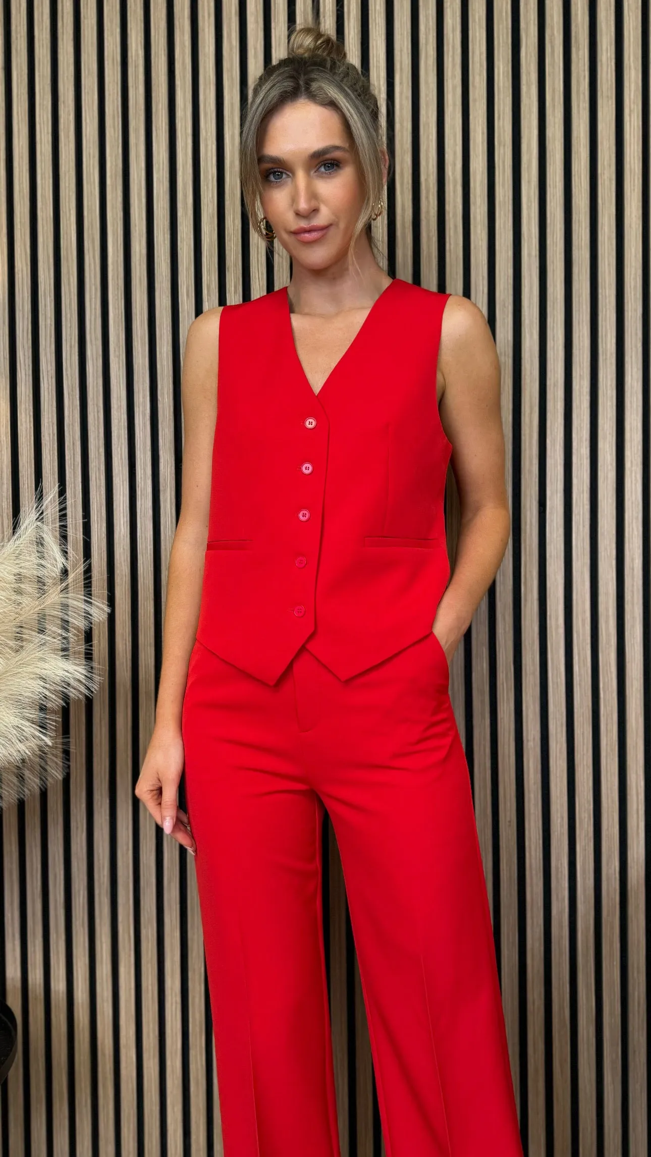 Aaliyah Red Waistcoat & Wide Cut Trousers Co-Ord