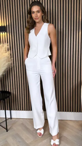 Aaliyah White Waistcoat & Wide Cut Trousers Co-Ord