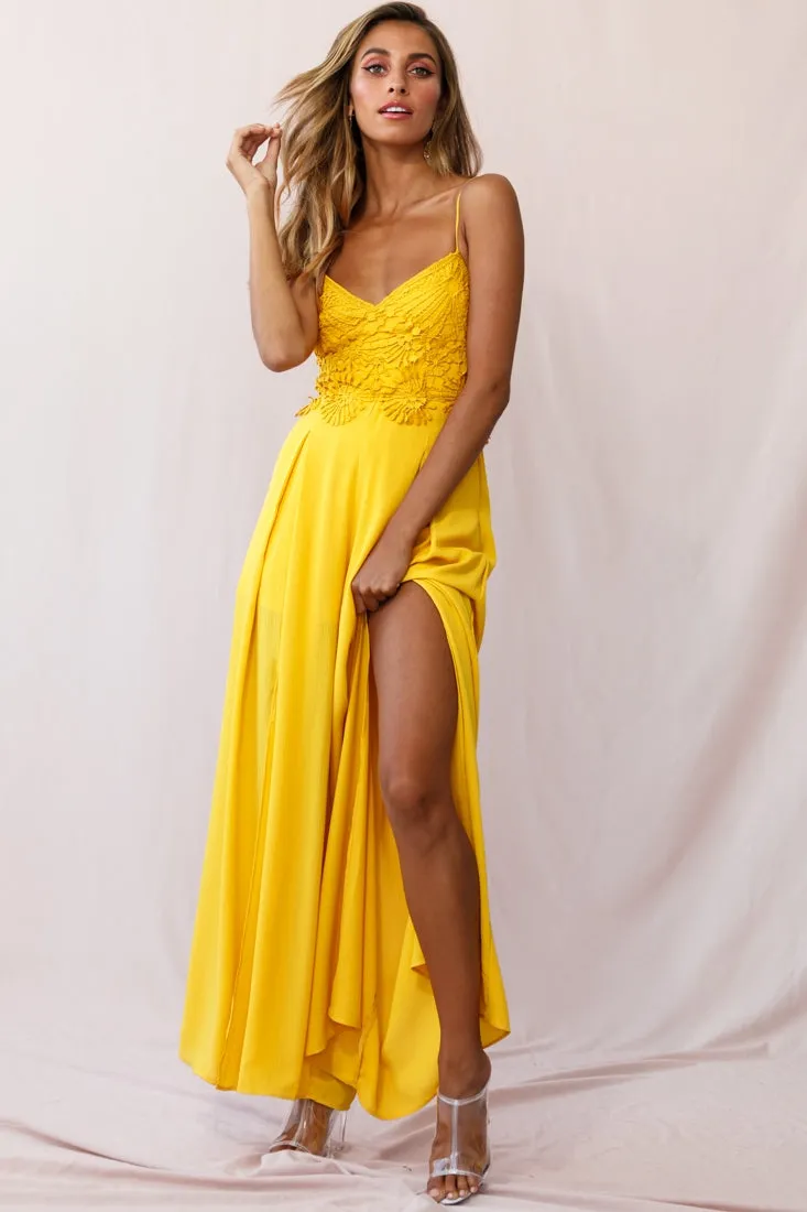 Ada Applique Embroidery Bust Wide Leg Jumpsuit Mustard