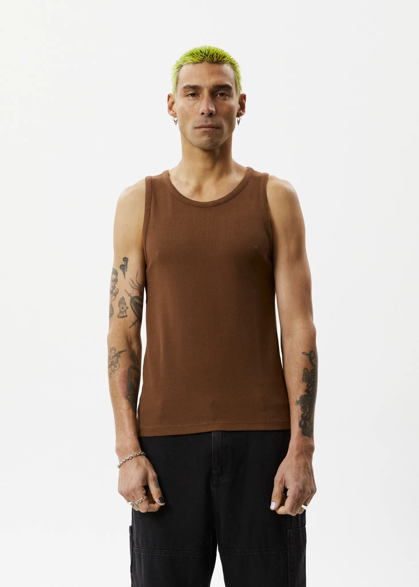 AFENDS Mens Paramount - Ribbed Singlet - Toffee