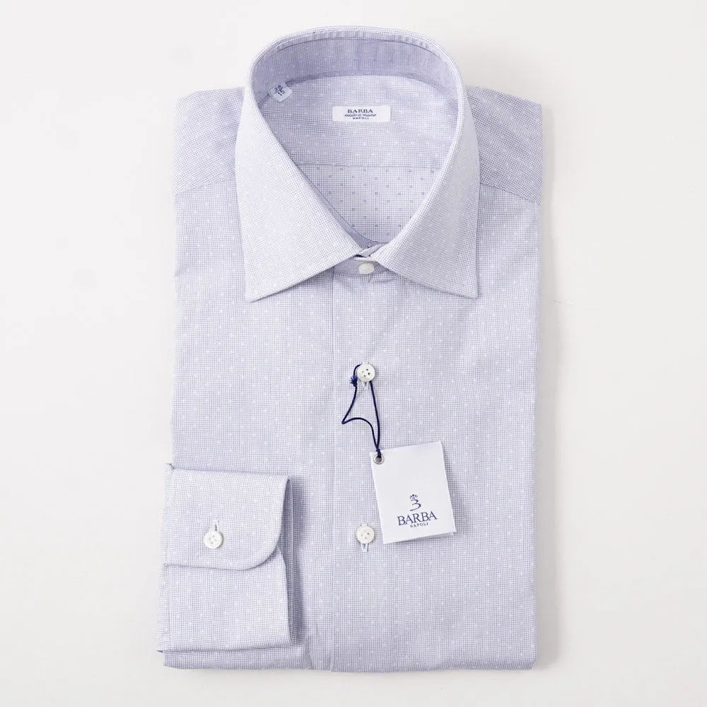 Barba Cotton Shirt in Blue and White Micro Jacquard