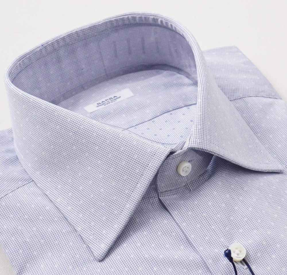 Barba Cotton Shirt in Blue and White Micro Jacquard