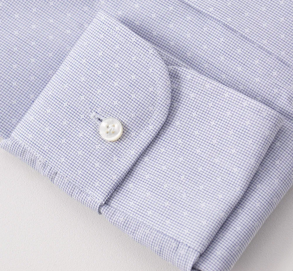 Barba Cotton Shirt in Blue and White Micro Jacquard