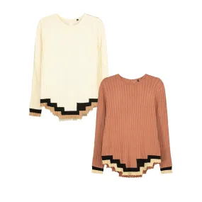 Basya Ivory Geometric Hem Sweater